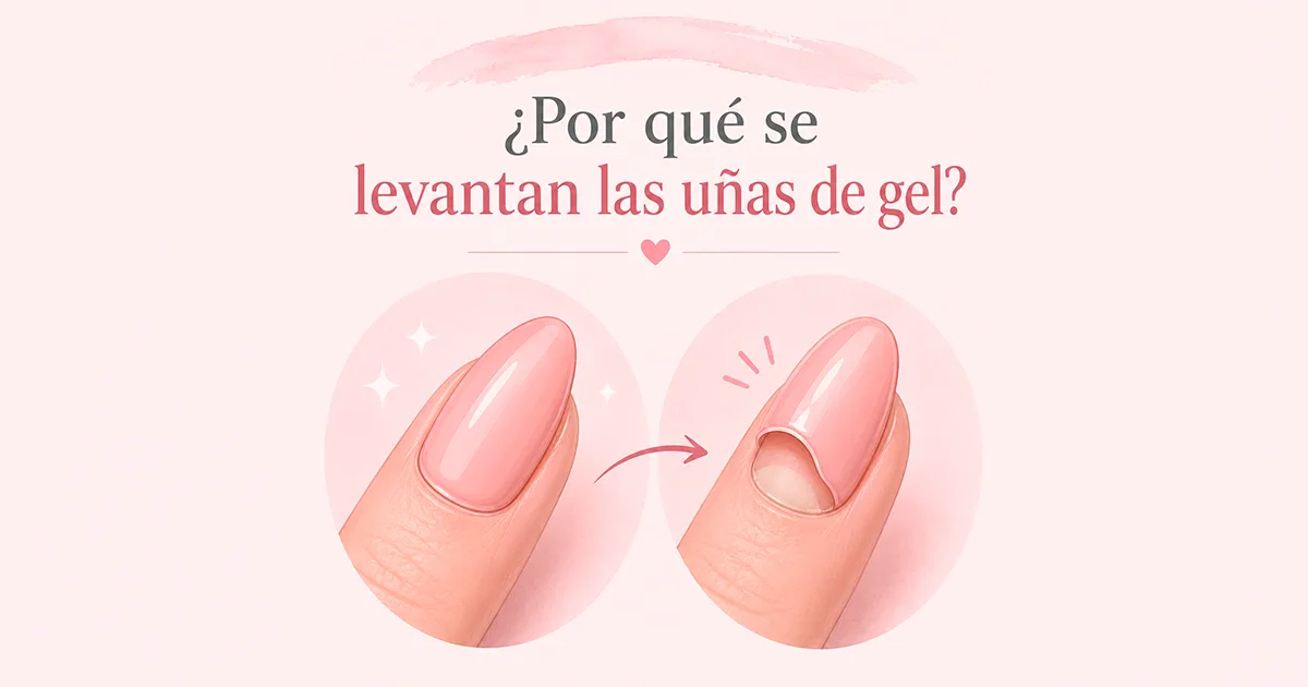 Ilustración sobre por qué se levantan las uñas de gel, mostrando una uña antes y después del desprendimiento.